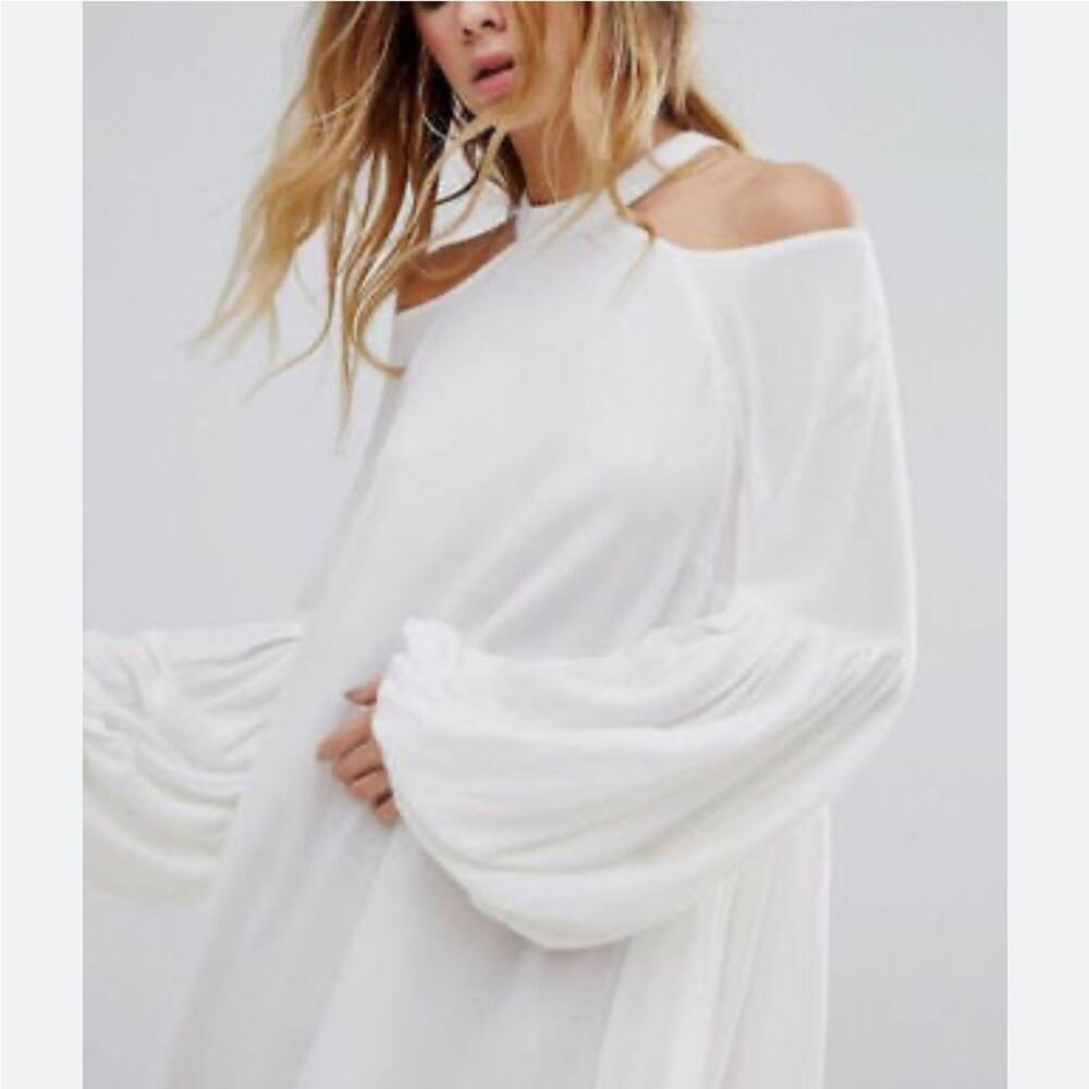 Free people szs drift away White Cold Shoulder mini Dress size small long sleeve